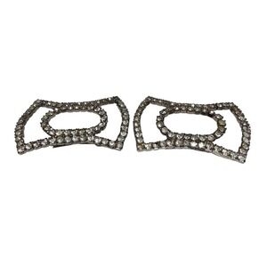 Vintage Shoe Clips Silver Tone Pronged Clear Rhinestones Lot‎ of Two SEE
